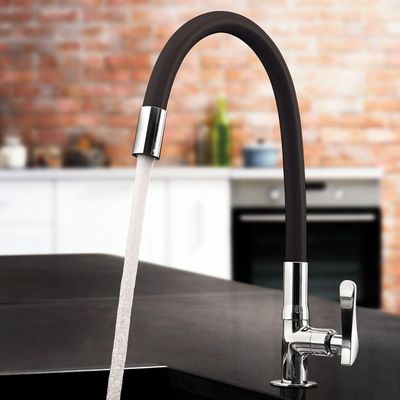 Torneira Cozinha De Mesa Bica Flexível 1177 - Lorenzetti Preto Com Cromado