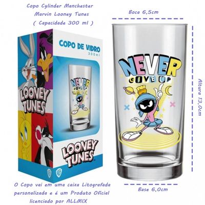 Copo Avulso Cylinder Manchester Allmix Vidro Estampa Marvin Looney Tunes Licenciado 300 ML Incolor