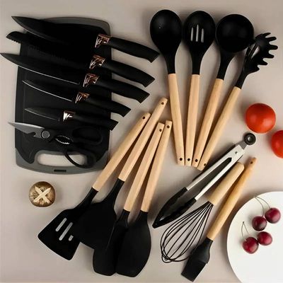 Kit Utensílios de Cozinha Preto Jogo Completo com 19 Peças