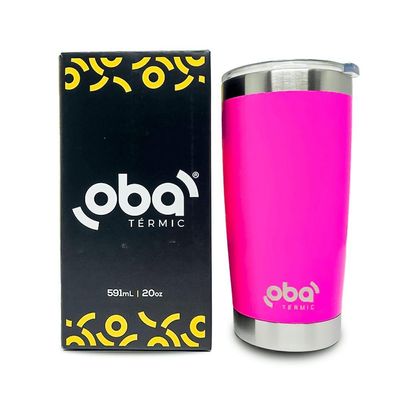 Copo Térmico Rosa Com Tampa 591ml Acoplado Um Abridor De Garrafas