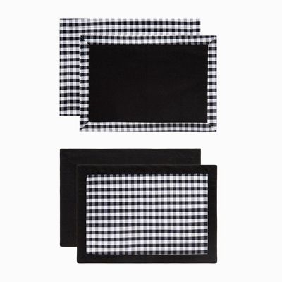 Kit De Mesa Posta Copa E Cia 4 Lugares Xadrez Preto E Branco