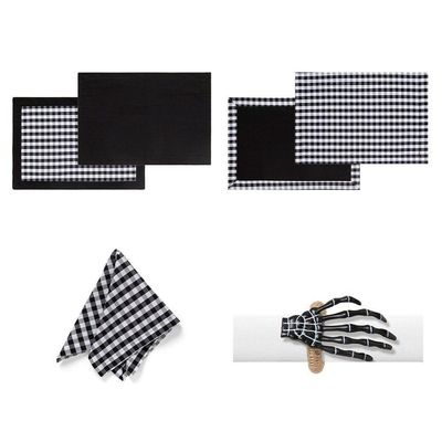 Kit De Mesa Posta Copa E Cia 4 Lugares Xadrez Preto E Branco
