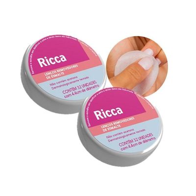 Kit 2 Lenços Removedor De Esmalte Umedecidos 32un 4,4cm Ricca
