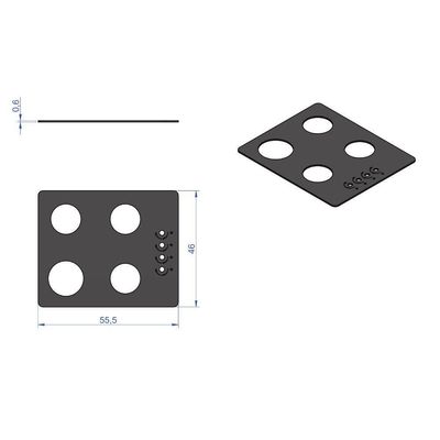 Vidro Preto Para Cooktop 4 Bocas Fogatti Preto