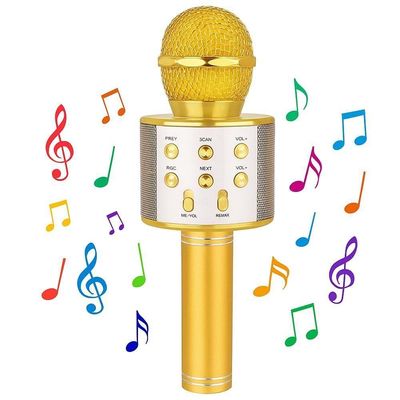 Microfone Karaokê Bluetooth Portátil Infantil Sem Fio Alto Falante Show Festa Youtuber Dourado