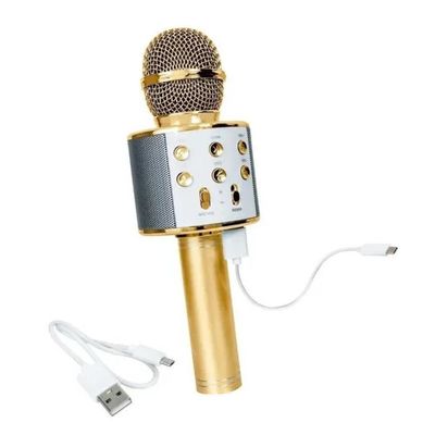 Microfone Karaokê Bluetooth Portátil Infantil Sem Fio Alto Falante Show Festa Youtuber Dourado