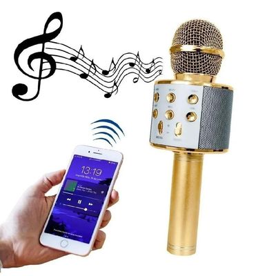 Microfone Karaokê Bluetooth Portátil Infantil Sem Fio Alto Falante Show Festa Youtuber Dourado