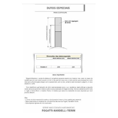 Duto Coifa Ilha Para Fogatti Nardelli Terim 2,00-2,20m Inox