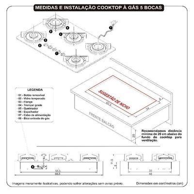 Cooktop Fogatti à Gás Fgt 5b Tc Vidro Preto Flange Esmaltada Preto Bivolt