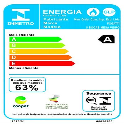 Cooktop Terim Safe Ferro Fundido 5 Bocas A Gas Preto Bivolt