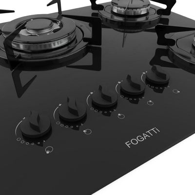 Cooktop Fogatti à Gás Fgt 5b Tc Vidro Preto Flange Esmaltada Preto Bivolt