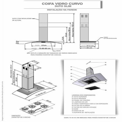 Coifa De Parede 80cm Vidro Curvo Duto Slim Fogatti Inox 220V