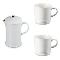 KIT LE CREUSET PRENSA FRANCESA  E 2 CANECAS 350ML EM CERÂMICA BRANCO