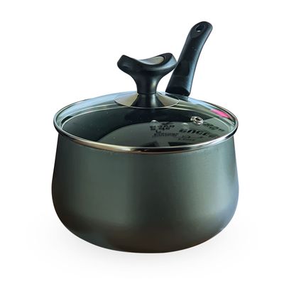 Panela Linha Diamante 16CM Grafite Antiaderente 2L Com Tampa de Vidro e Alça Dona Chefa