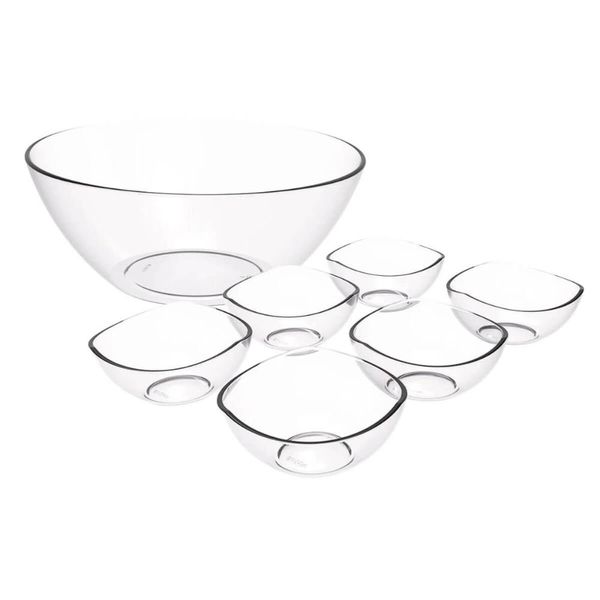 Conjunto 6 Potes de Sobremesa 265ml Tigela Redonda 2,3L Plástico Transparente Doces Saladas
