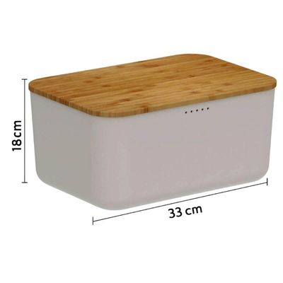 Conjunto Boleira com Cúpula e Pé Tábua Migalheira Porta Pão com Tampa Bege Plástico Bambu Ou