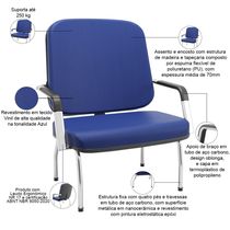 Cadeira de Escritório Recepção com Braço Fixa Cromada Magno P03 Vinil Azul - Lyam Decor