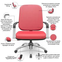 Cadeira de Escritório Giratória com Braço Cromada Magno P03 Vinil Vermelho - Lyam Decor