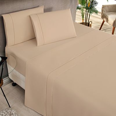 Jogo Cama Lençol Home Basic Queen 180 Fios c/ Ponto Palito 4 Peças - Cáqui