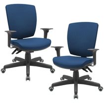 Kit 02 Cadeiras de Escritório Diretor Office Giratória Preto Alta Flexi P03 Poliéster Azul - Lyam