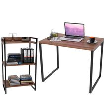 Kit Mesa Para Escritório com Estante Office Estilo Industrial Form C01 90 cm Nogal - Lyam Decor