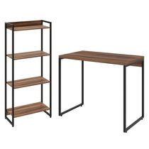 Kit Para Escritório Estante Areta 4 Prateleiras Mesa Industrial Aspen 90cm C01 Nogal - Lyam Decor