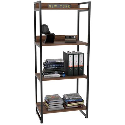 Kit Mesa Para Escritório com Estante 4 Prateleiras Industrial Form C01 120 cm Nogal - Lyam Decor