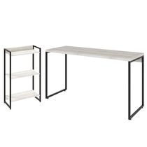 Kit Escritório Estante Areta 3 Prateleiras com Mesa Industrial Aspen 135cm C01 Snow - Lyam Decor