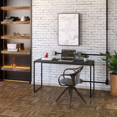 Kit Escritório Estante Areta 4 Prateleiras com Mesa Industrial Aspen 135cm C01 Onix - Lyam Decor