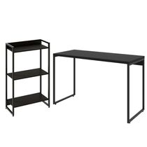 Kit Escritório Estante Areta 3 Prateleiras com Mesa Industrial Aspen 120cm C01 Onix - Lyam Decor