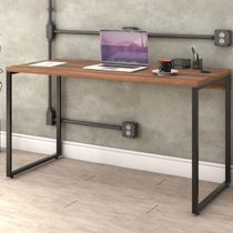 Kit 02 Mesas Para Escritório Home Office Estilo Industrial Form C01 135 cm Nogal - Lyam Decor