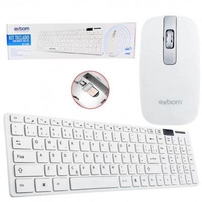 Kit Combo Teclado Mouse Slim Sem Fio Wireless Bk-S1100 Branco