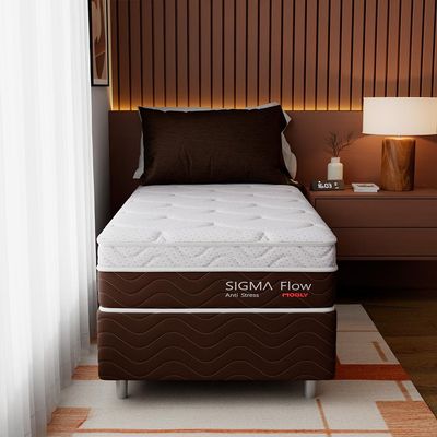 Cama Box com Colchão Solteirão Sigma Flow (23x108x198) Marrom e Branco