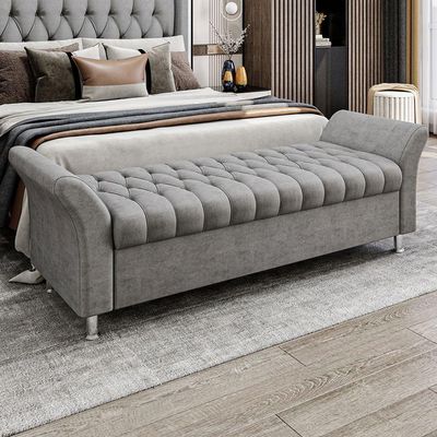 Recamier Puff Estofado Queen 160 Cm Ágata Veludo Cinza