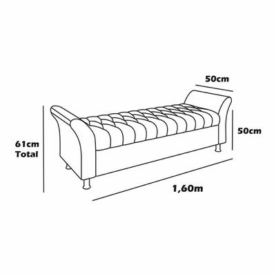 Recamier Puff Estofado Queen 160 Cm Ágata Veludo Cinza