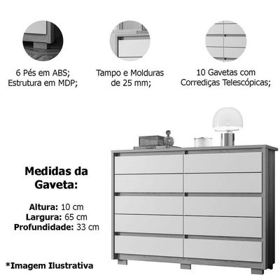 Cômoda Grande 10 Gavetas E Pés Mdp Duello Freijó/titanium
