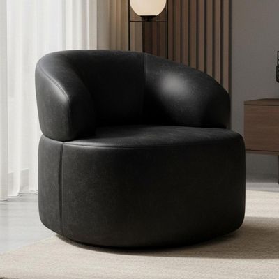 Poltrona Giratória Orgânica Para Sala De Estar Living Helena L02 Couríssimo Preto - Lyam Decor