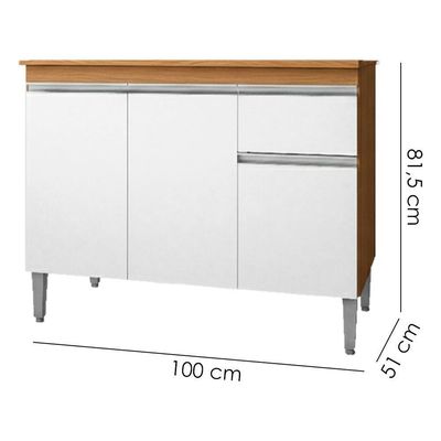 Balcao Com Tampo 100 Cm Tatiane Amendoa Branco Reajl Moveis Amendoa Branco