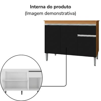 Balcao Com Tampo 120 Cm Tatiane Amendoa Preto Reajl Moveis Amendoa Preto