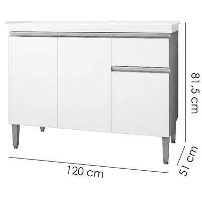 Balcao Com Tampo 120 Cm Tatiane Branco Reajl Moveis Branco