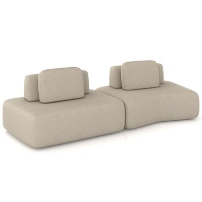 Sofá Ilha Modular Para Sala Living Orgânico 315cm Angra K01 Veludo Bege - Lyam Decor
