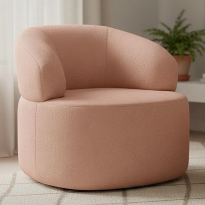 Poltrona Giratória Orgânica Para Sala De Estar Living Helena L02 Linho Rosê - Lyam Decor