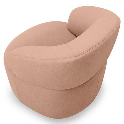 Poltrona Giratória Orgânica Para Sala De Estar Living Helena L02 Linho Rosê - Lyam Decor