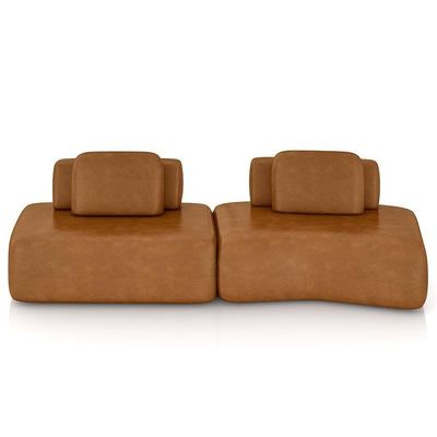 Sofá Ilha Modular Para Sala Living Orgânico 315cm Angra K01 Couríssimo Camel - Lyam Decor