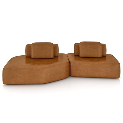 Sofá Ilha Modular Para Sala Living Orgânico 305cm Angra K01 Couríssimo Camel - Lyam Decor
