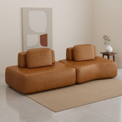 Sofá Ilha Modular Para Sala Living Orgânico 315cm Angra K01 Couríssimo Camel - Lyam Decor