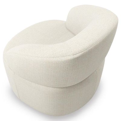 Poltrona Giratória Orgânica Para Sala De Estar Living Helena L02 Linho Champagne - Lyam Decor