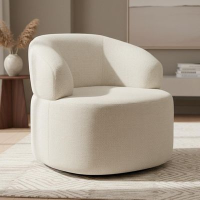 Poltrona Giratória Orgânica Para Sala De Estar Living Helena L02 Linho Champagne - Lyam Decor
