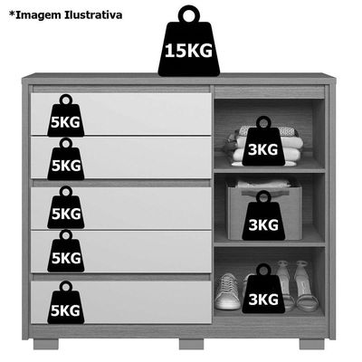 Cômoda Ripada Sapateira 5 Gavetas 1 Porta Duello Freijó/titanium