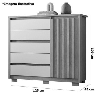 Cômoda Ripada Sapateira 5 Gavetas 1 Porta Duello Freijó/titanium